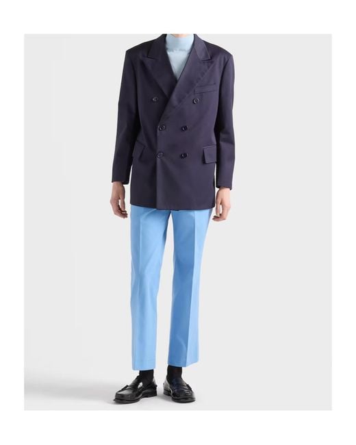 Prada Blue Double-Breasted Tailored Blazer for men