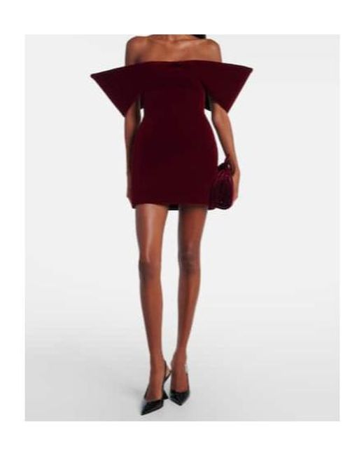 David Koma Red Off-Shoulder Velvet Minidress