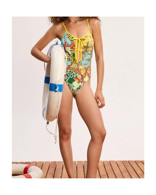 ALÉMAIS Yellow Lace-Up One-Piece Swimsuit