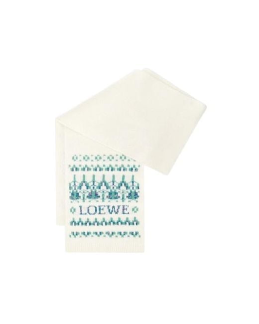 Loewe White Fairisle-Pattern Embellished Scarf