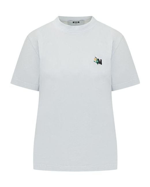 MSGM White Short-Sleeved Crewneck T-Shirt