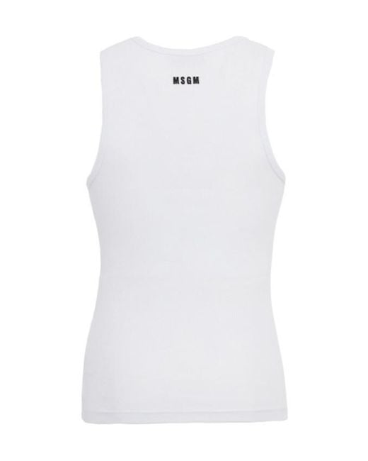 MSGM White Logo Cotton Blend Tank Top for men