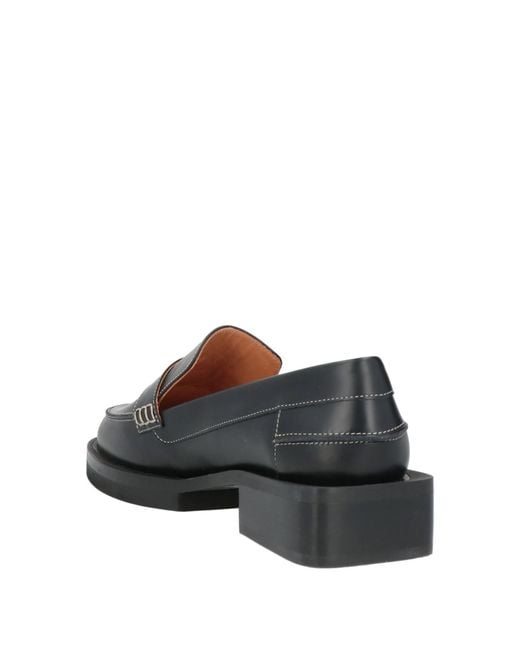 Ganni Black Small-Size Rhinestone Solid Color Leather Loafers