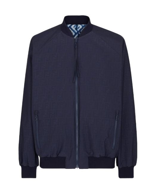 Fendi Blue All-Over Ff Printed Zipped Bomber Jacket for men