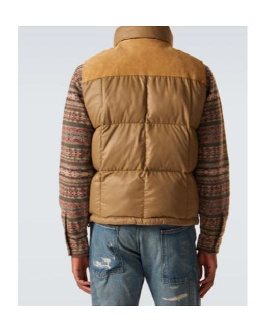 RRL Metallic Leather-Trimmed Ripstop Puffer Vest for men
