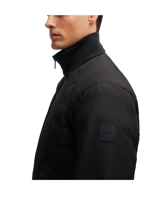 Boss Black Stand-Collar Quilted Jacket for men