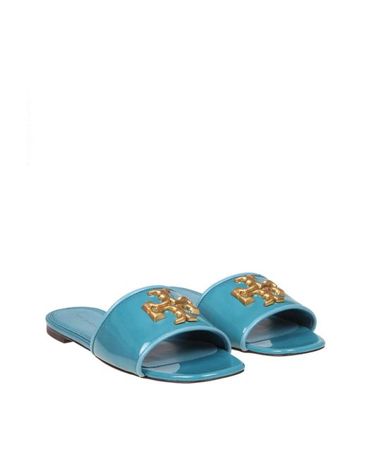 Tory Burch Blue Eleanor Logo Plaque Sandals