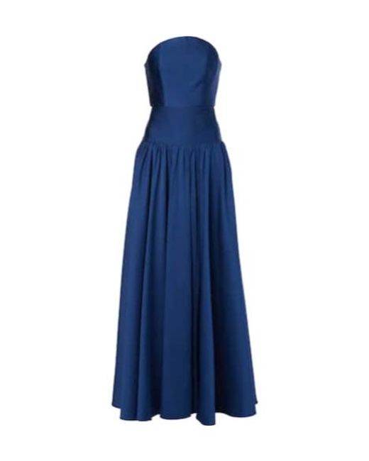 Roland Mouret Blue Strapless Pleated Gown