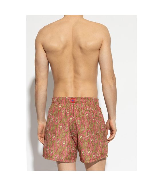 Etro Red Paisley-Print Swim Shorts for men