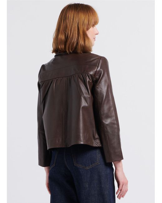 Ba&sh Brown Long-Sleeved Leather Jacket