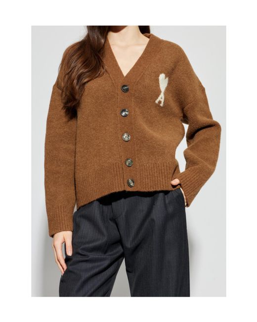 AMI Brown Ami De Coeur Knitted Cardigan for men
