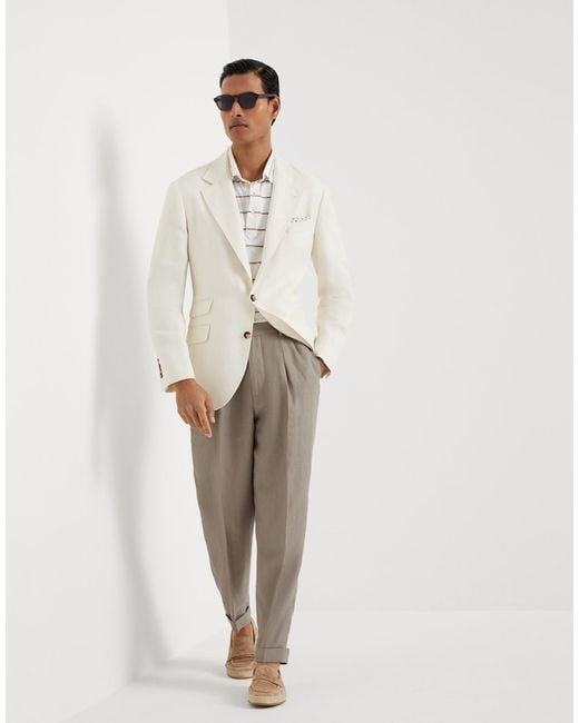 Brunello Cucinelli White Single-Breasted Long Sleeved Blazer for men