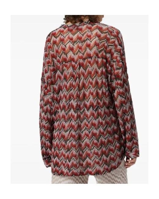 Missoni Red Chevron-Patterned V-Neck Knitted Top