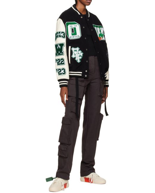 Off-White c/o Virgil Abloh Black Embr Patches Embroidered Varsity Jacket