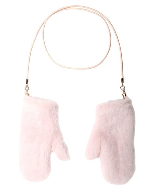Max Mara Pink Teddy Strap Mittens