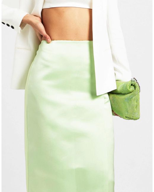 Tory Burch Green Solid Color Satin Wrap Skirt