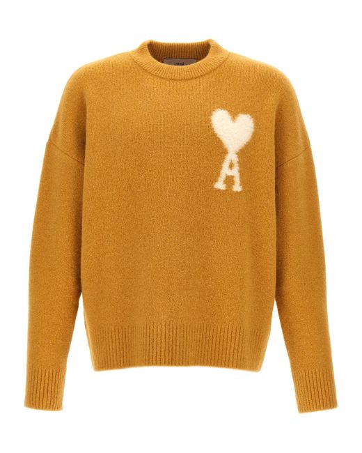 AMI Orange Ami De Coeur Logo Intarsia-Knit Jumper