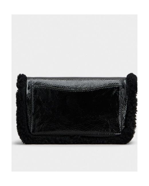 Roger Vivier Black Jeu De Fille Viv' Shearling Strass Buckle Clutch Bag