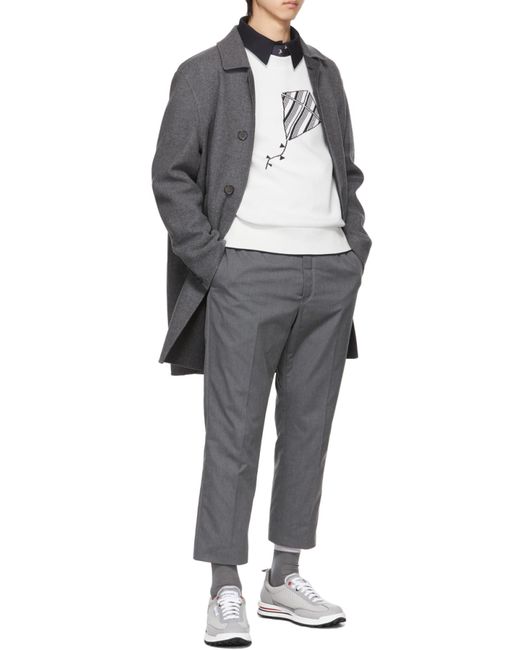 Thom Browne White Pullover W/ Kite Icon Jacquard 4Bar for men