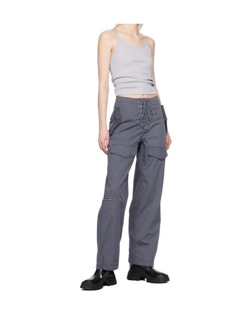 Dion Lee Blue Lace-Up Twill Cargo Trousers for men