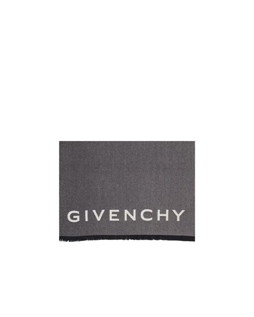 Givenchy Gray Logo Intarsia Fringed Scarf for men