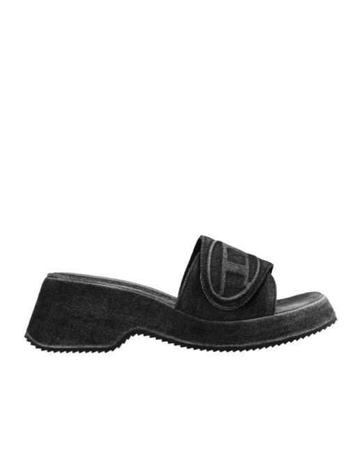 ★DIESEL★ SA Slide D Oval Sandal Black Y03356P5257H1939 Women's Sa-Oval D-Denim slide sandals with Oval D strap