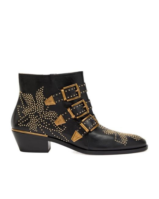 Chloé Black Studded Leather Ankle Boots