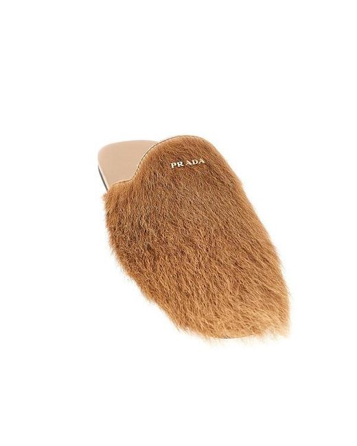 Prada Brown Textured Flat Mules