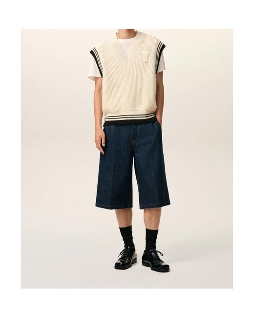 AMI Natural Ami Ami De Coeur V-Neck Knitted Top for men