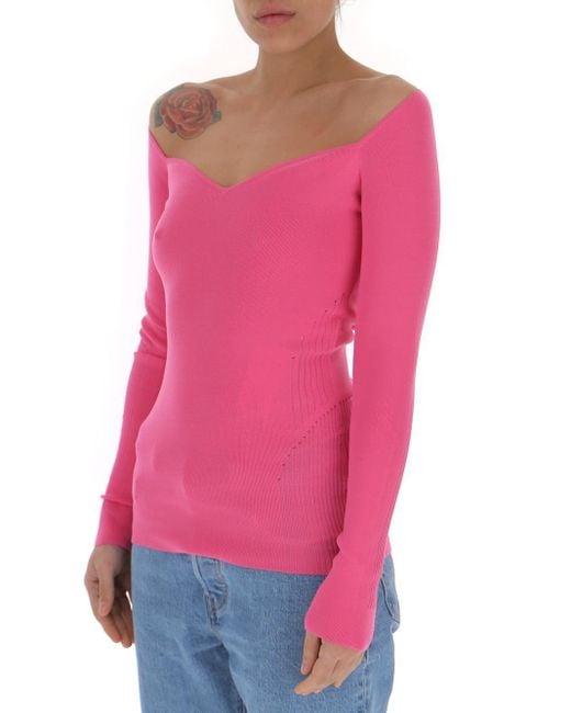 Balenciaga Pink Sweetheart Neckline Knit Top