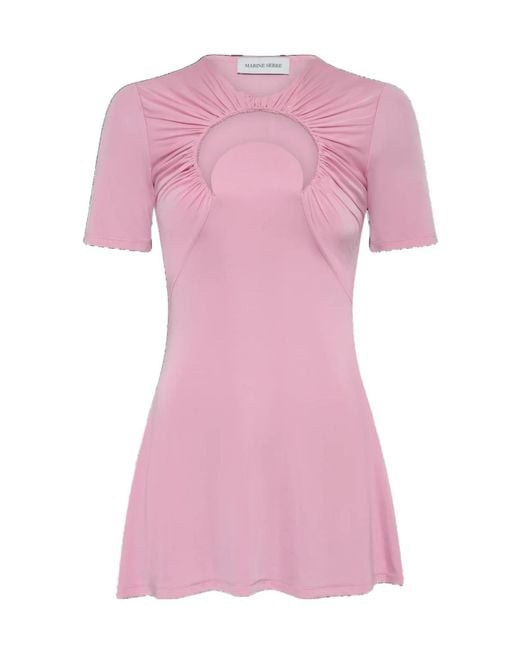 MARINE SERRE Pink Moon Gathered Mini Dress