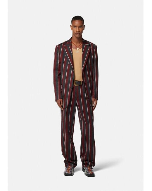 Versace Purple Formal Striped Trousers for men