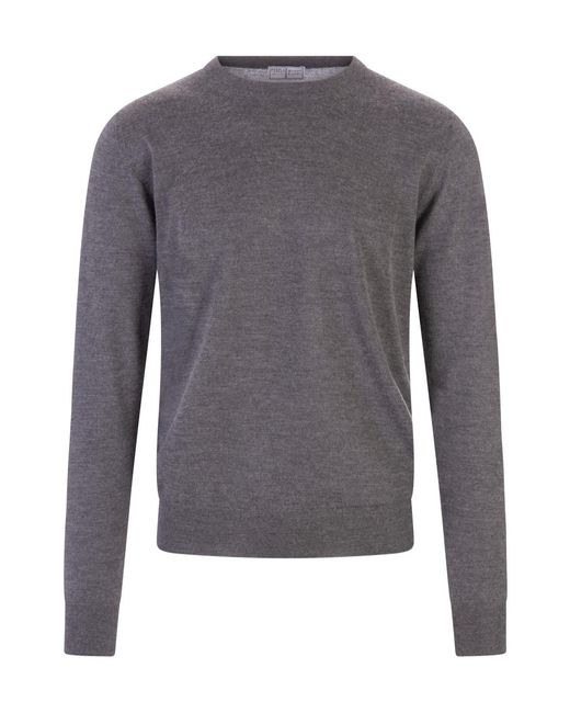 Fedeli Gray Long-Sleeved Crewneck Jumper for men