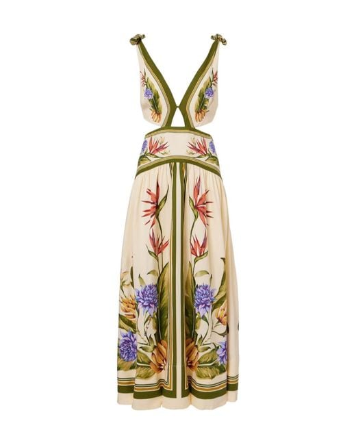 Farm Rio Metallic Floral Cutout Linen-Blend Maxi Dress