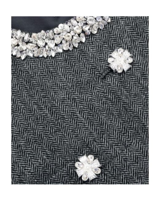 Self-Portrait Gray Herringbone Embellished Trim Jacket