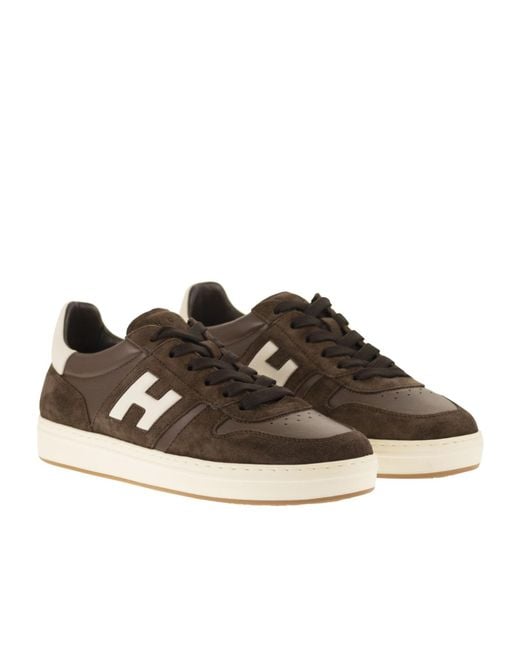 Hogan Brown H-Stripe Lace-Up Sneakers for men