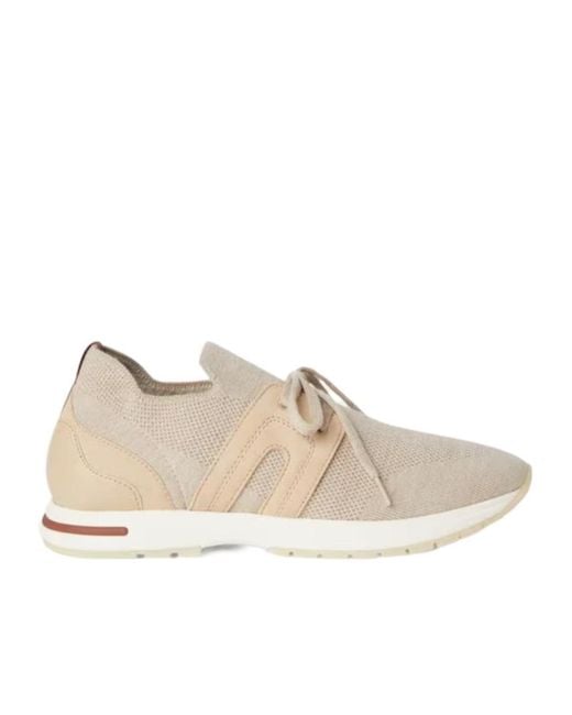 Loro Piana Natural Lace-Up Sock-Ankle Sneakers