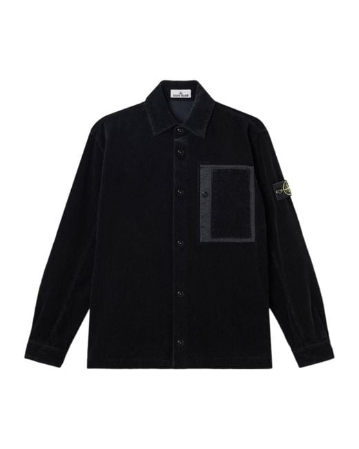 Stone Island Blue Logo Patch Corduroy Shirt for men