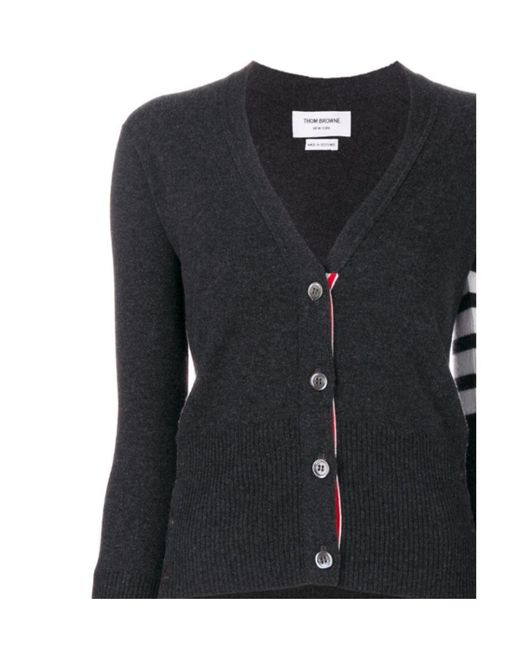 Thom Browne Black 4-Bar V-Neck Cardigan