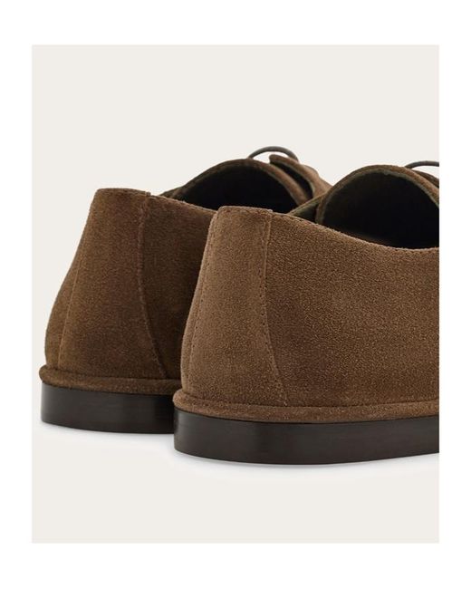 Ferragamo Brown Suede Derby Shoes for men
