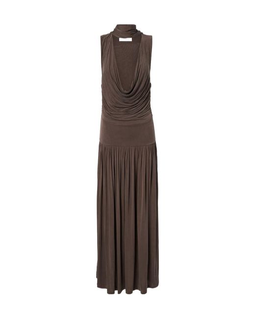 AYA MUSE Brown Alyve Draped Halterneck Maxi Dress