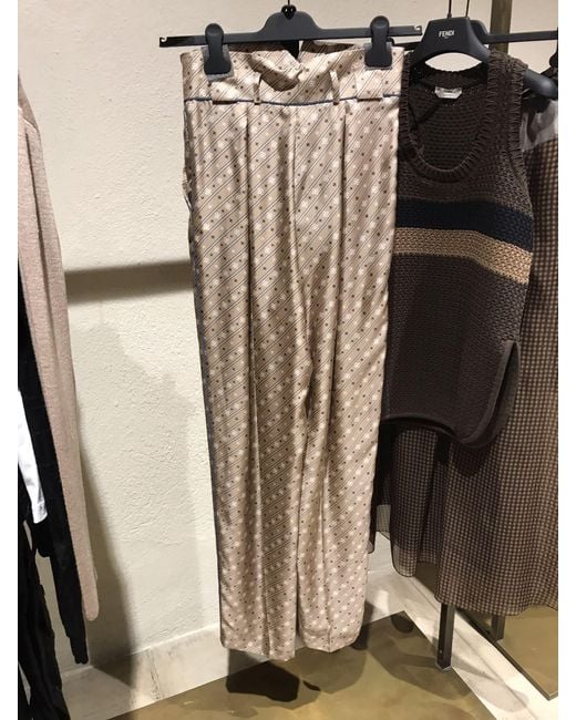 Fendi Natural High-Waisted Karligraphy Motif Printed Trousers