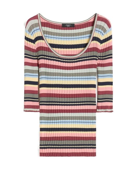 Weekend by Maxmara Multicolor Striped Cropped-Sleeve Top