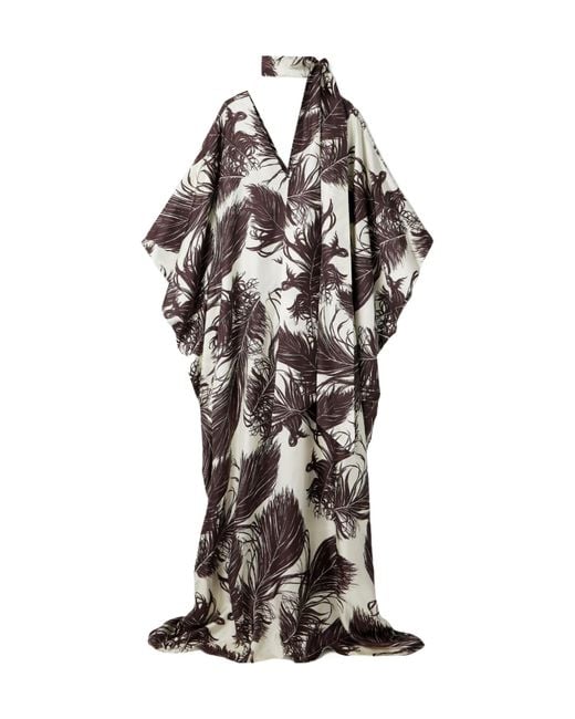 Oscar de la Renta White Scarf-Detailed Printed Silk-Twill Gown