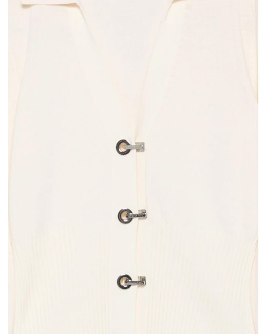 Patrizia Pepe White Ribbed-Knit T-Bar-Fastening Cardigan