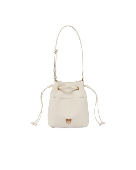 Pinko White Logo Plaque Drawstring Fastened Bucket Bag