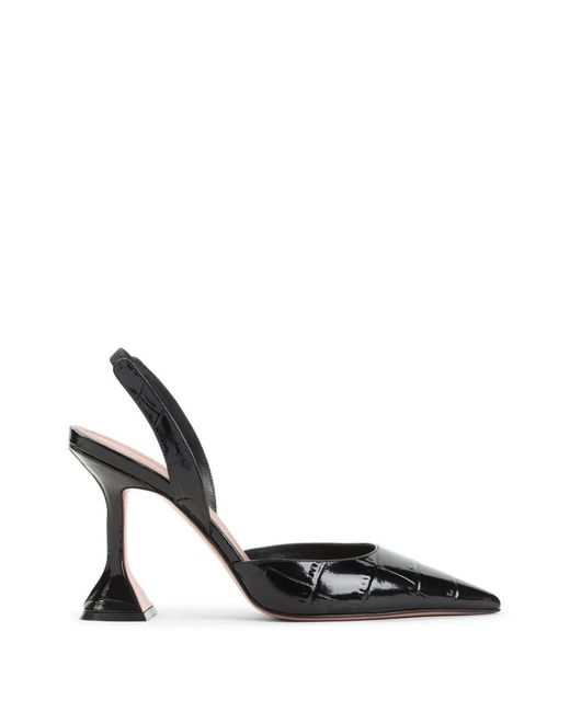 AMINA MUADDI Black Pointed-Toe Ankle-Wrap Mules