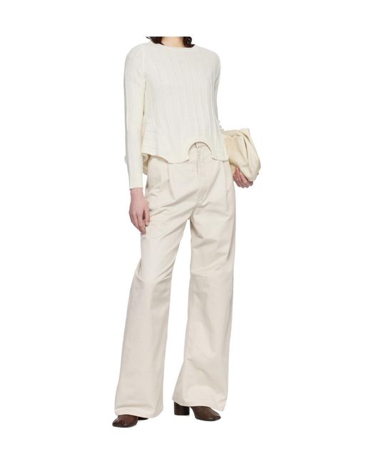 MM6 by Maison Margiela White Ribbed Peplum-Hem Sweater