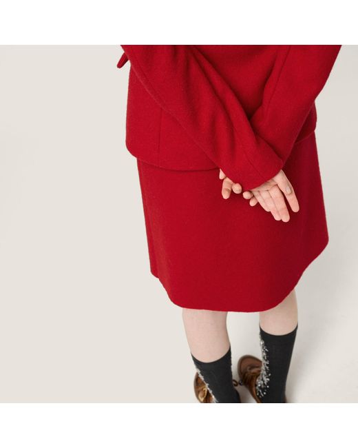 Miu Miu Red Zip-Up Midi Skirt