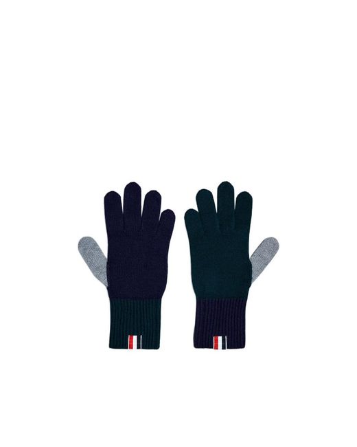 Thom Browne Blue Fun Mix Intarsia-Knit Logo Wool Gloves for men